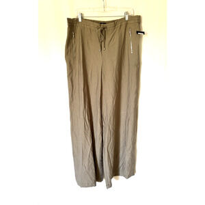 DKNY Womens Trousers Pants XL Green Elastic Waist Wide Leg